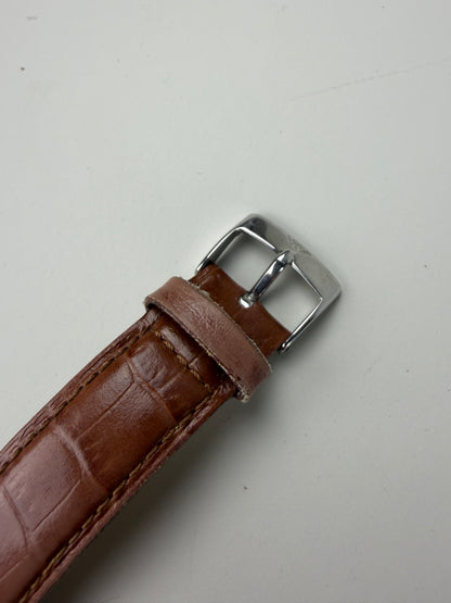 Vintage Emporio Armani Stainless Steel Leather Strap Watch Brown Beige