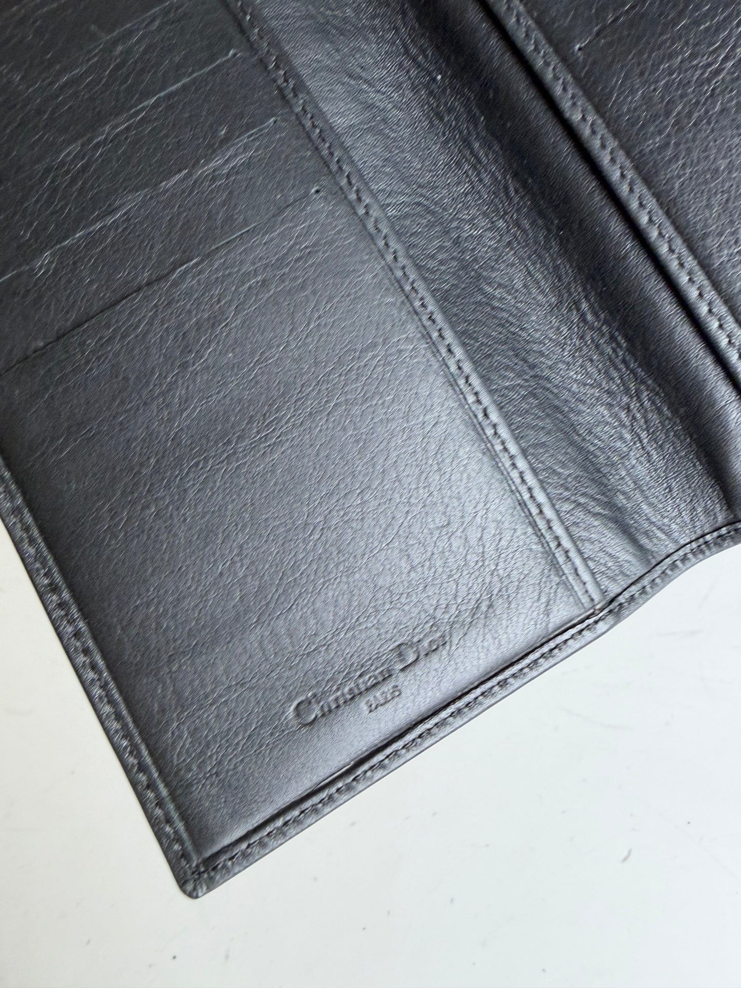 Vintage Dior Smooth Leather Bifold Wallet Black Silver