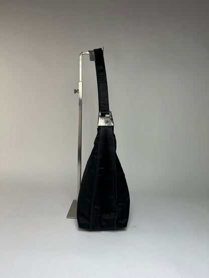 Vintage Gucci Nylon Hobo Bag Black Silver