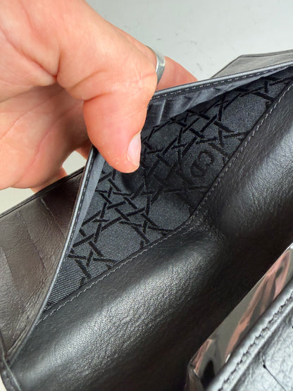 Vintage Dior Smooth Leather Bifold Wallet Black Silver