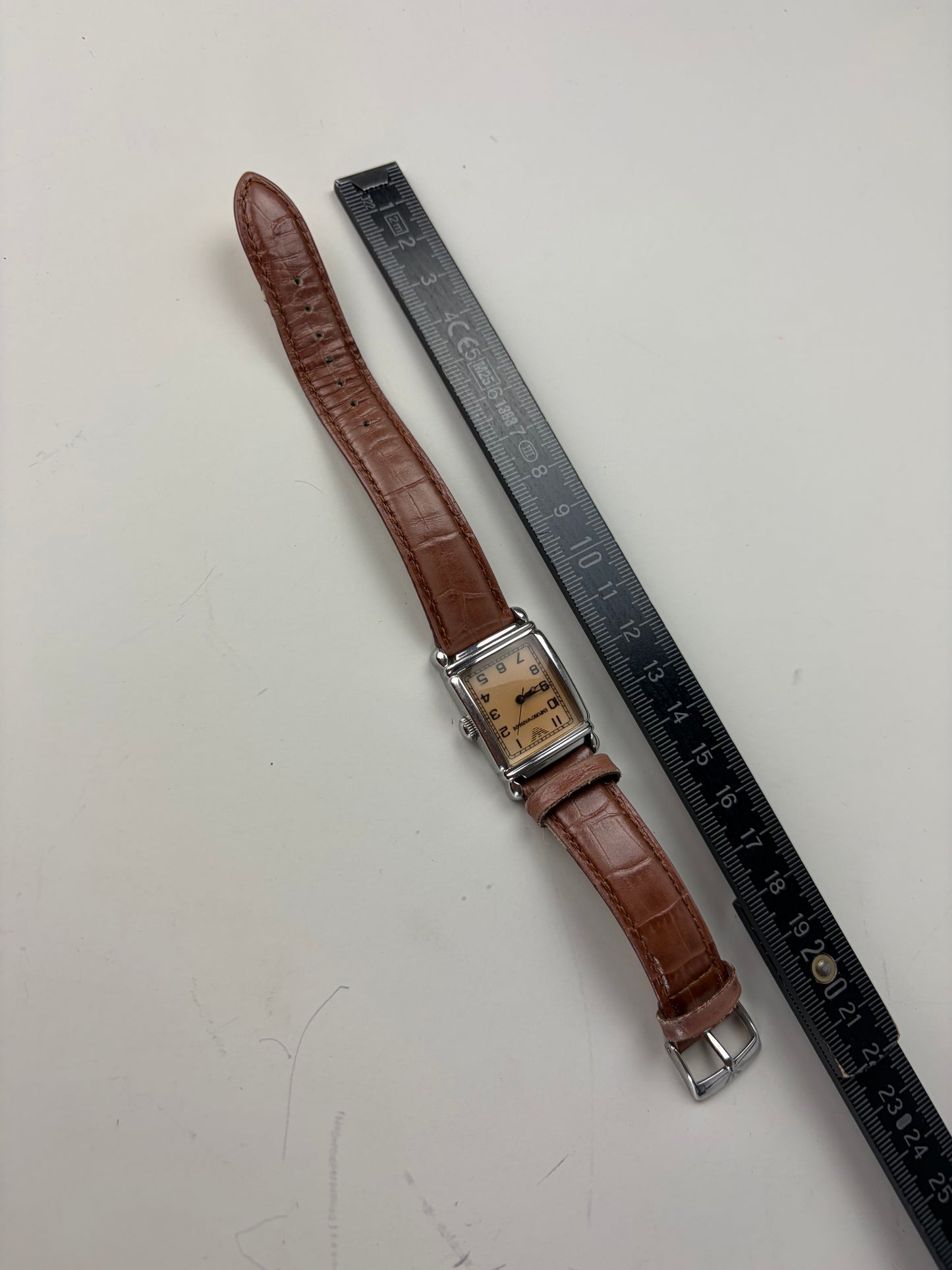 Vintage Emporio Armani Stainless Steel Leather Strap Watch Brown Beige