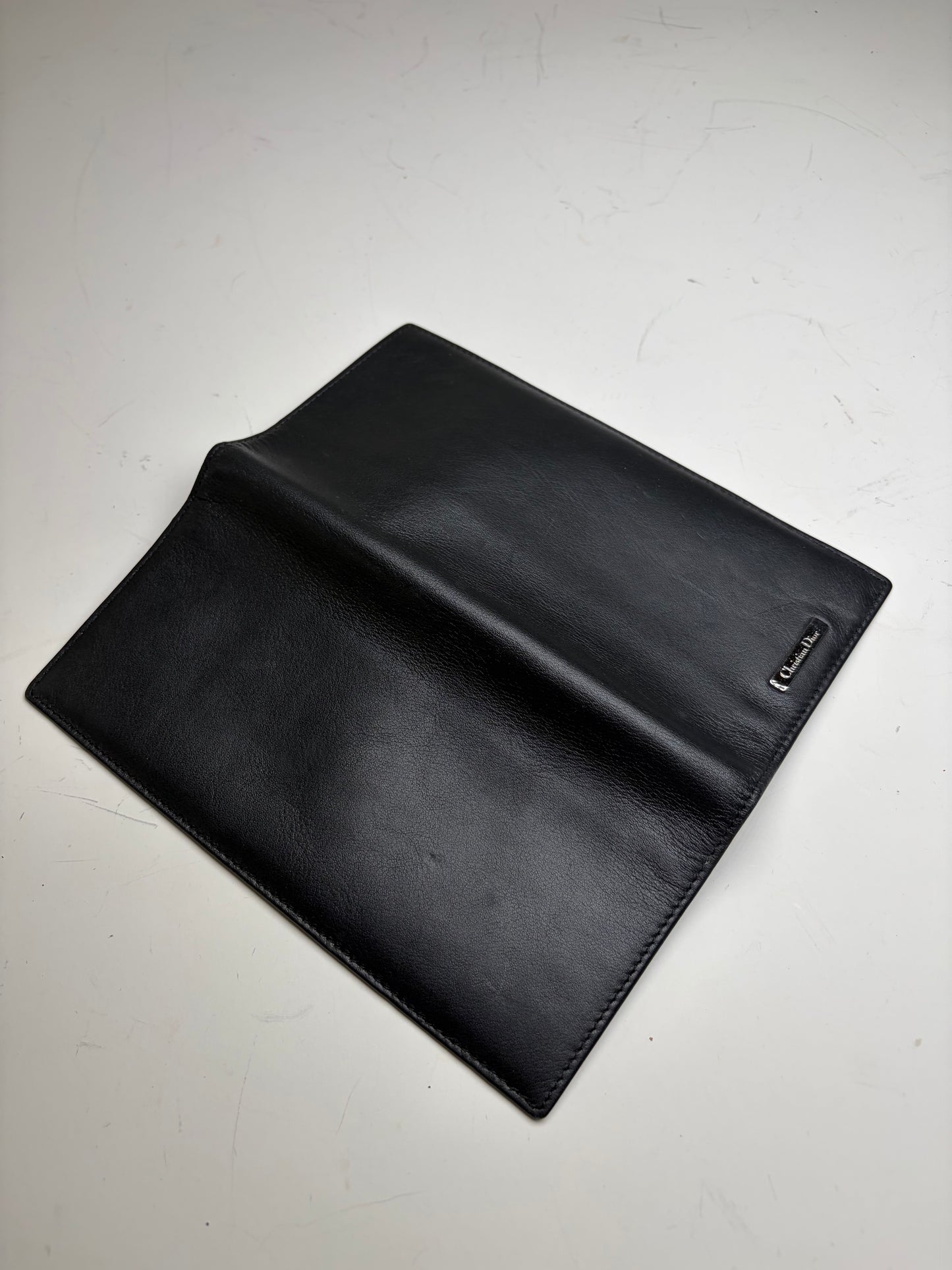 Vintage Dior Smooth Leather Bifold Wallet Black Silver