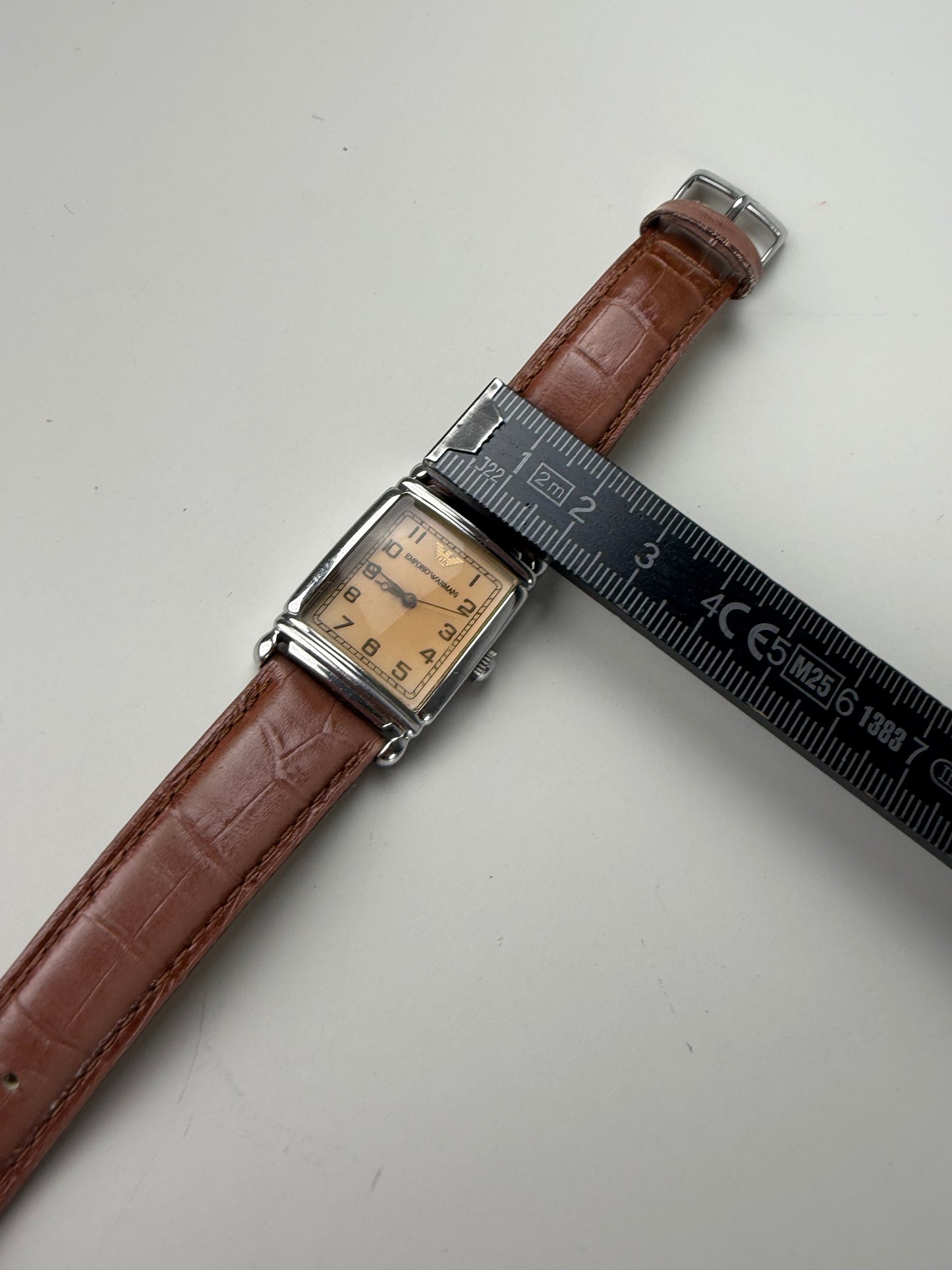 Vintage Emporio Armani Stainless Steel Leather Strap Watch Brown Beige