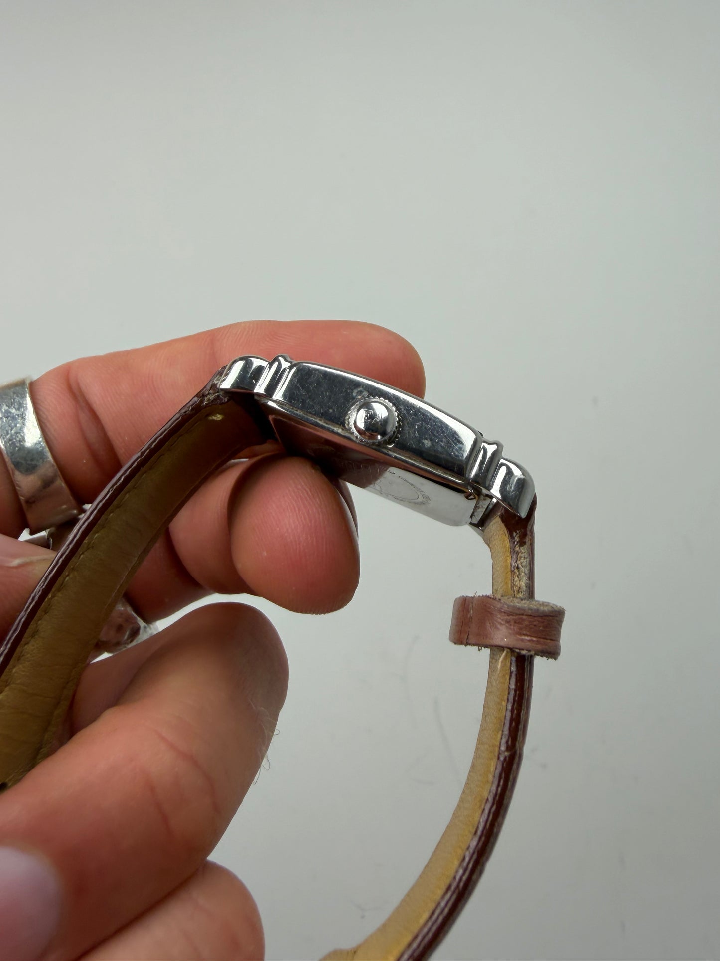 Vintage Emporio Armani Stainless Steel Leather Strap Watch Brown Beige