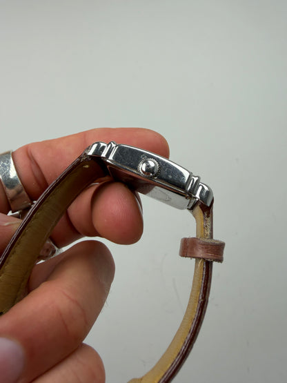 Vintage Emporio Armani Stainless Steel Leather Strap Watch Brown Beige