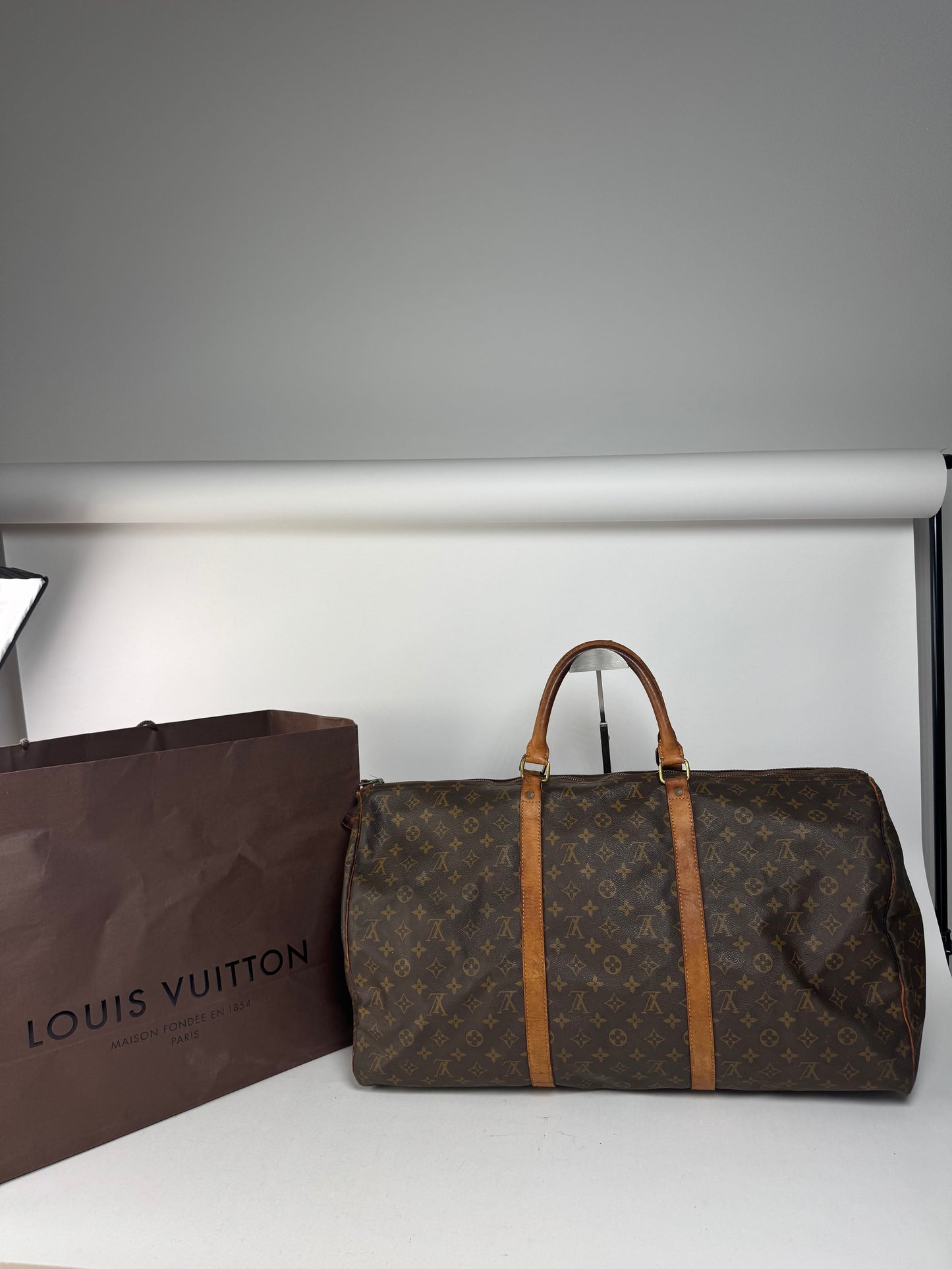 Sac de sport vintage Louis Vuitton Monogram 60keepball en cuir marron