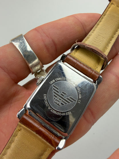 Vintage Emporio Armani Stainless Steel Leather Strap Watch Brown Beige