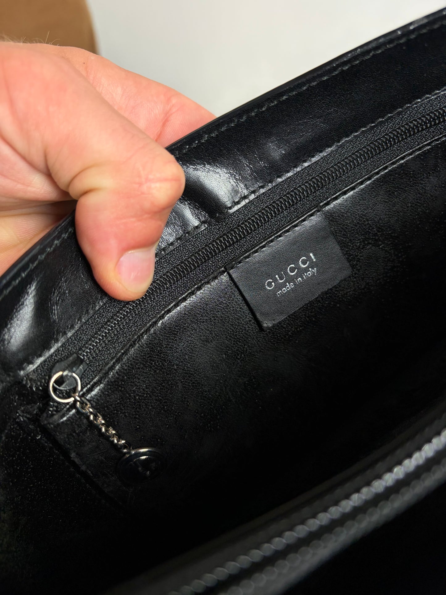 Vintage Gucci Smooth Leather Top-Handle Bag Black Silver