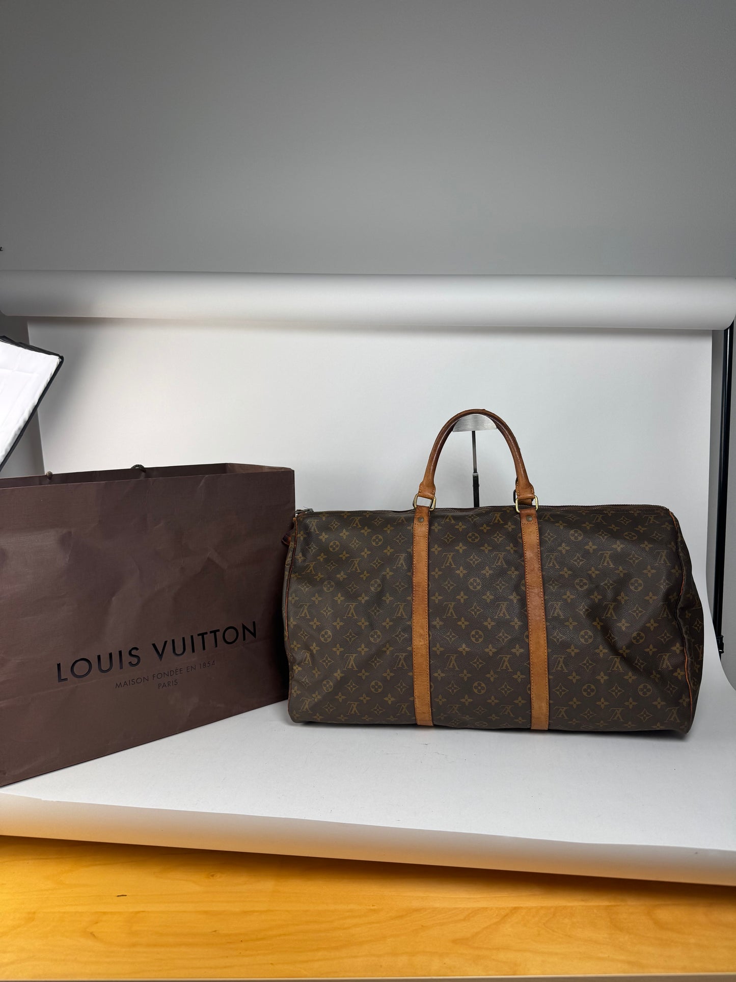 Sac de sport vintage Louis Vuitton Monogram 60keepball en cuir marron