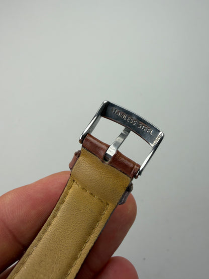 Vintage Emporio Armani Stainless Steel Leather Strap Watch Brown Beige