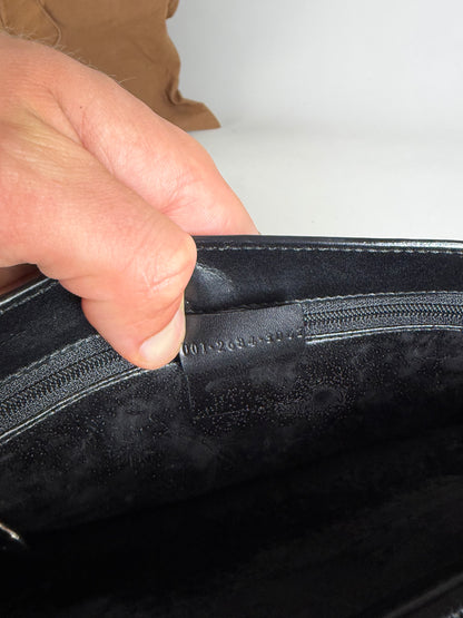 Vintage Gucci Smooth Leather Top-Handle Bag Black Silver