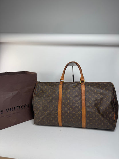 Sac de sport vintage Louis Vuitton Monogram 60keepball en cuir marron