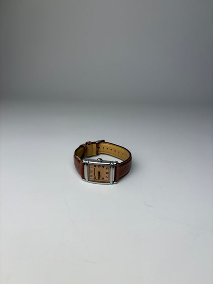 Vintage Emporio Armani Stainless Steel Leather Strap Watch Brown Beige
