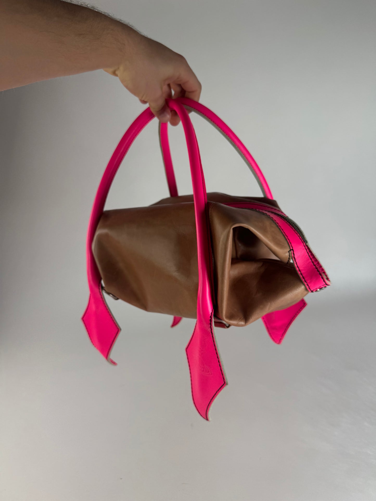 Vintage Vivienne Westwood 2Way Leather Handbag Brown Pink