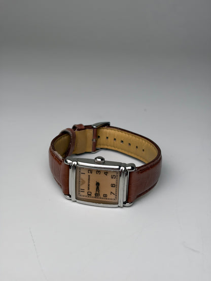 Vintage Emporio Armani Stainless Steel Leather Strap Watch Brown Beige
