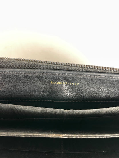 Vintage Chanel Pebbled Leather Zip Wallet Black Silver