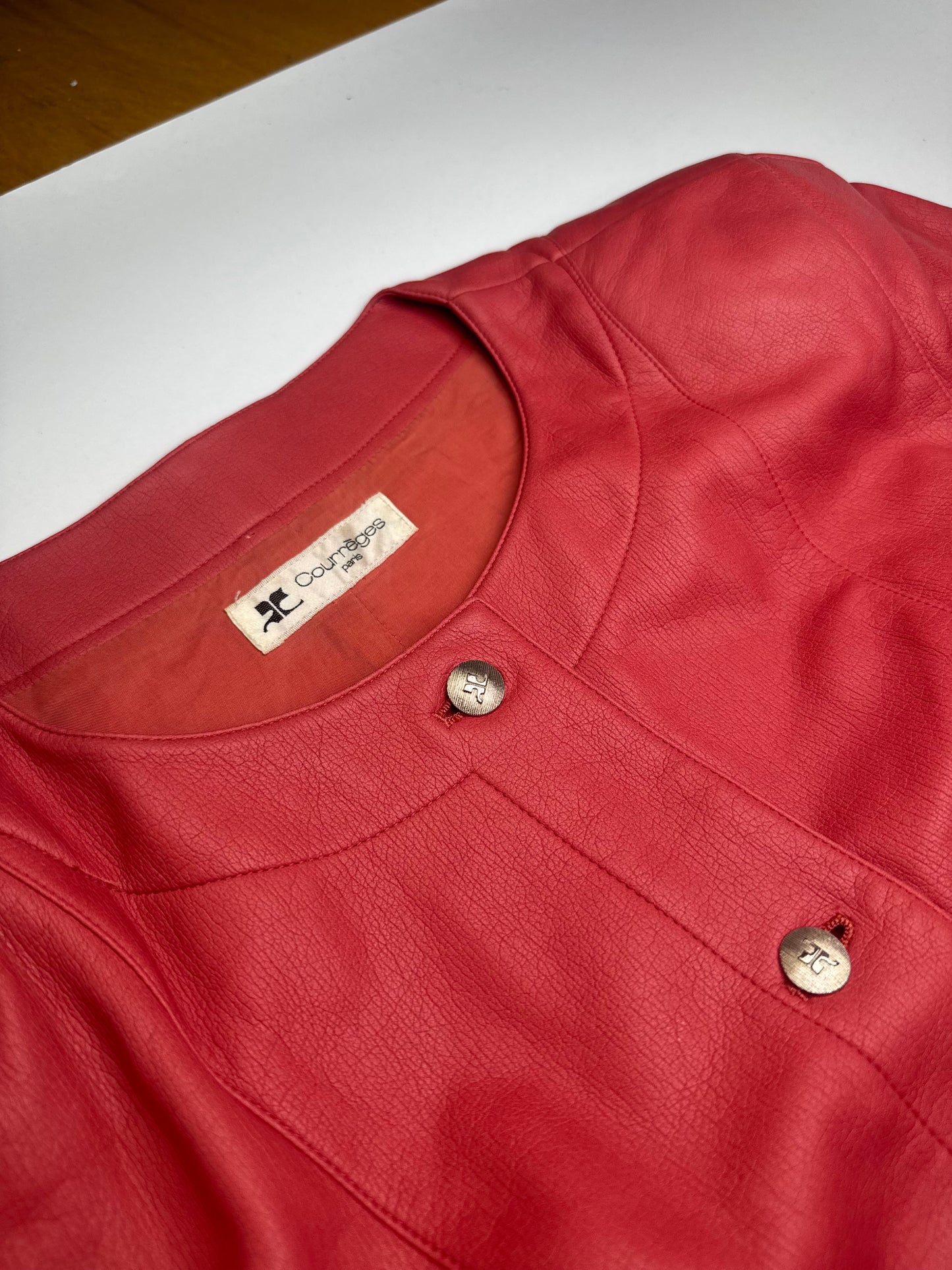 Vintage Courreges Leather Coat red