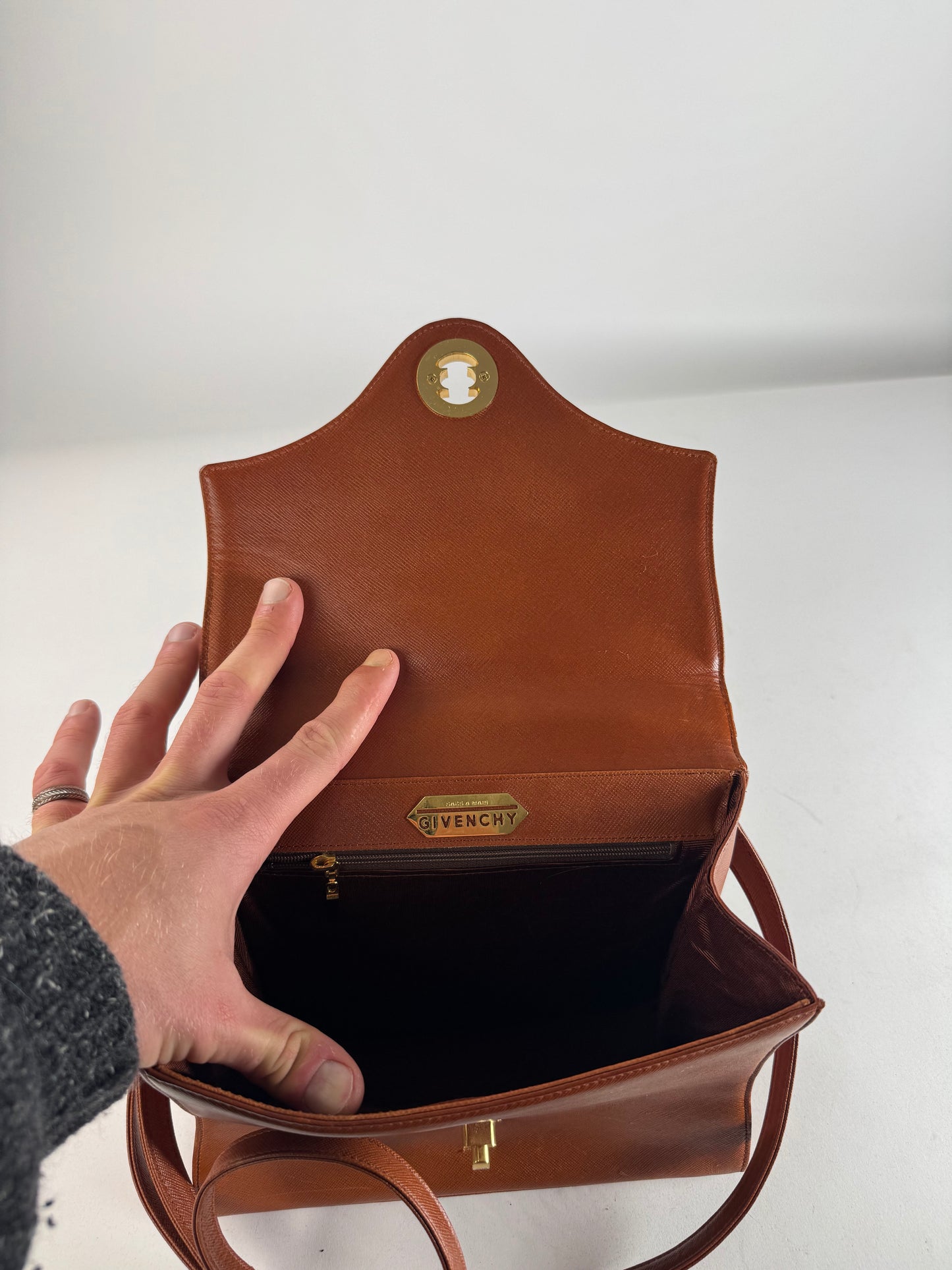 Vintage Givenchy 2Way Leather Handbag Orange Brown