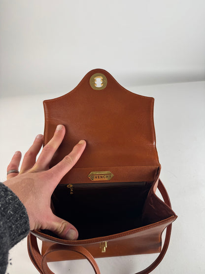 Vintage Givenchy 2Way Leather Handbag Orange Brown