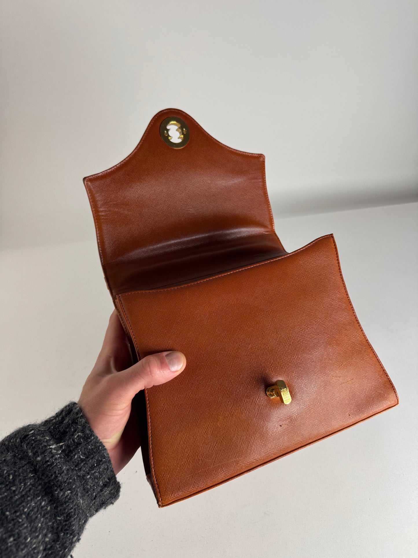 Vintage Givenchy 2Way Leather Handbag Orange Brown