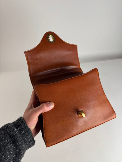 Vintage Givenchy 2Way Leather Handbag Orange Brown