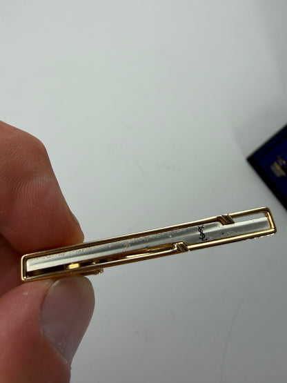 Vintage Yves Saint Laurent Tie Clip and Cufflinks Set Gold-tone Boxed