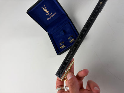 Vintage Yves Saint Laurent Tie Clip and Cufflinks Set Gold-tone Boxed