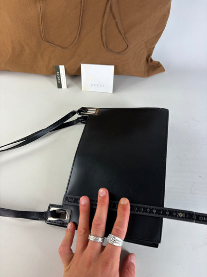 Vintage Gucci Smooth Leather Top-Handle Bag Black Silver