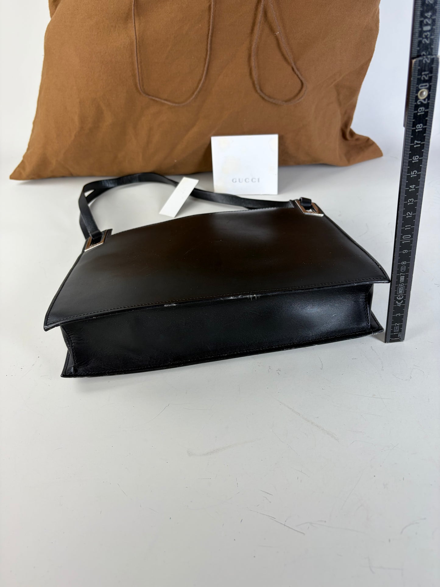 Vintage Gucci Smooth Leather Top-Handle Bag Black Silver