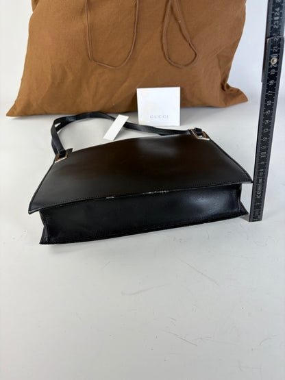 Vintage Gucci Smooth Leather Top-Handle Bag Black Silver