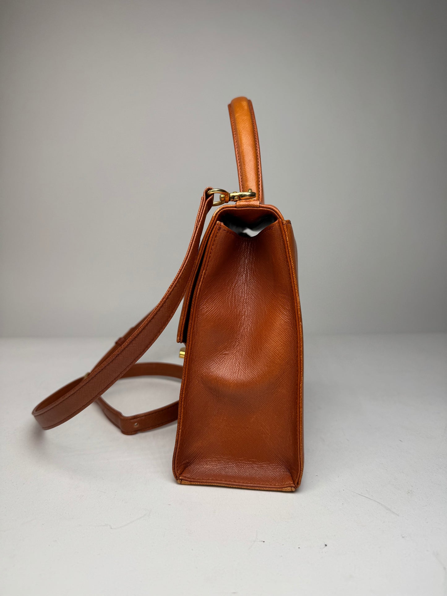 Vintage Givenchy 2Way Leather Handbag Orange Brown
