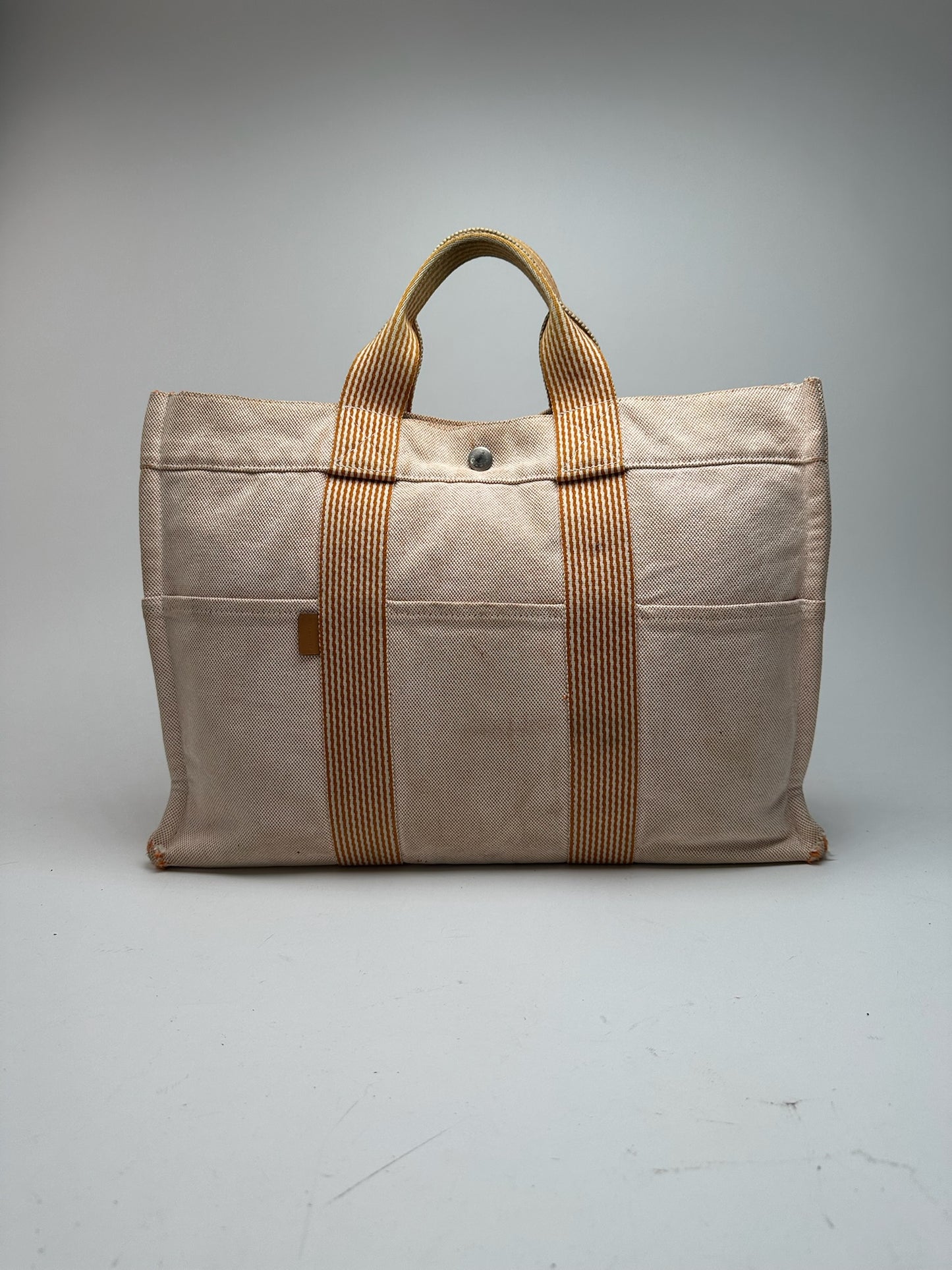 Sac Hermès vintage en coton beige orange