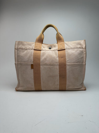 Sac Hermès vintage en coton beige orange