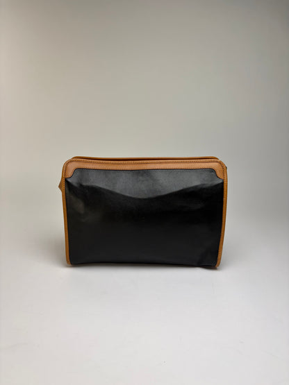 Vintage Celine Leather Clutch Wallet c. Late 1980s Black Tan