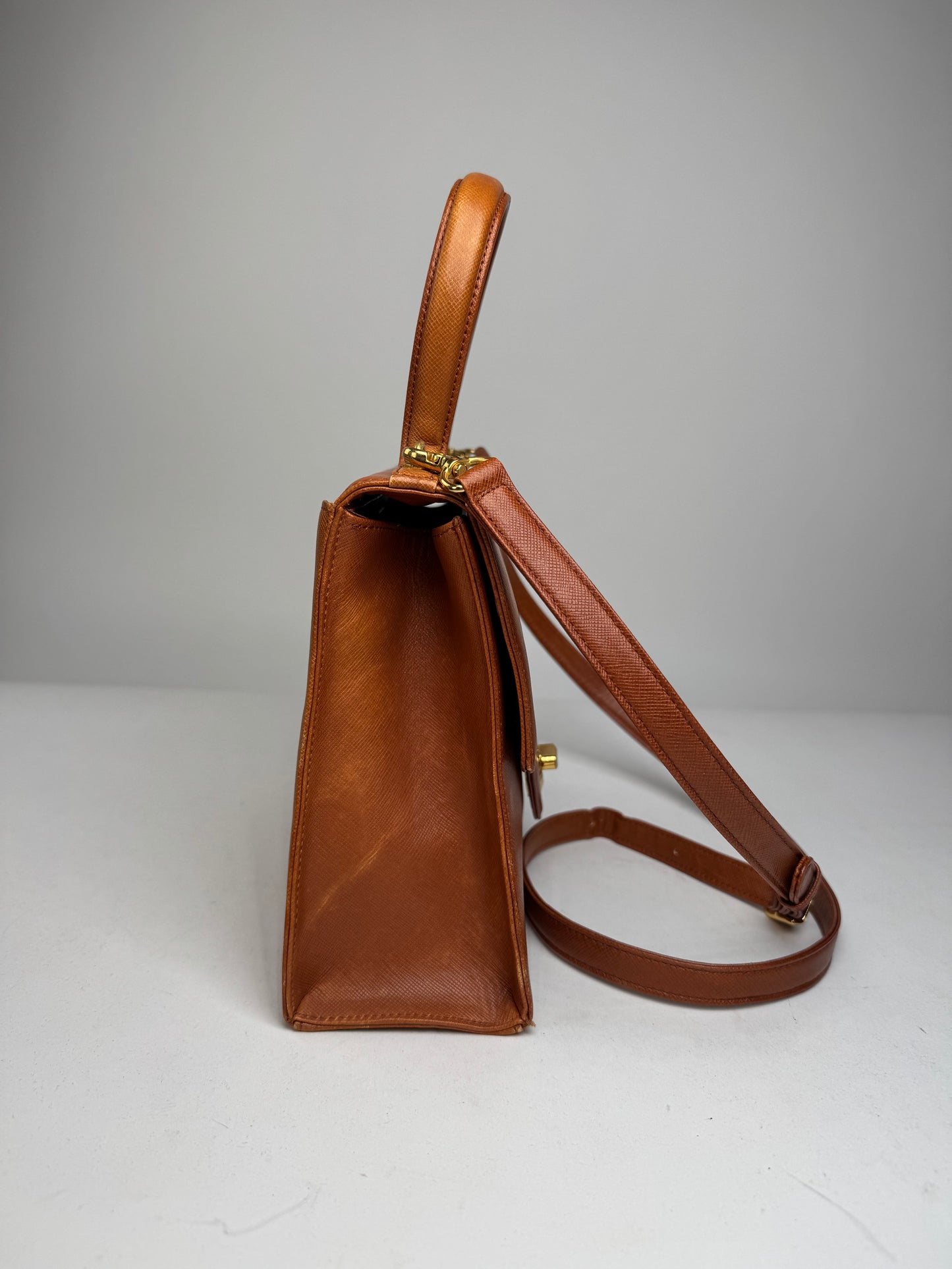 Vintage Givenchy 2Way Leather Handbag Orange Brown