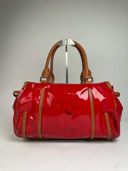 Vintage Celine Paris Patent Leather / Leather Handbag Red Brown