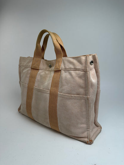 Sac Hermès vintage en coton beige orange