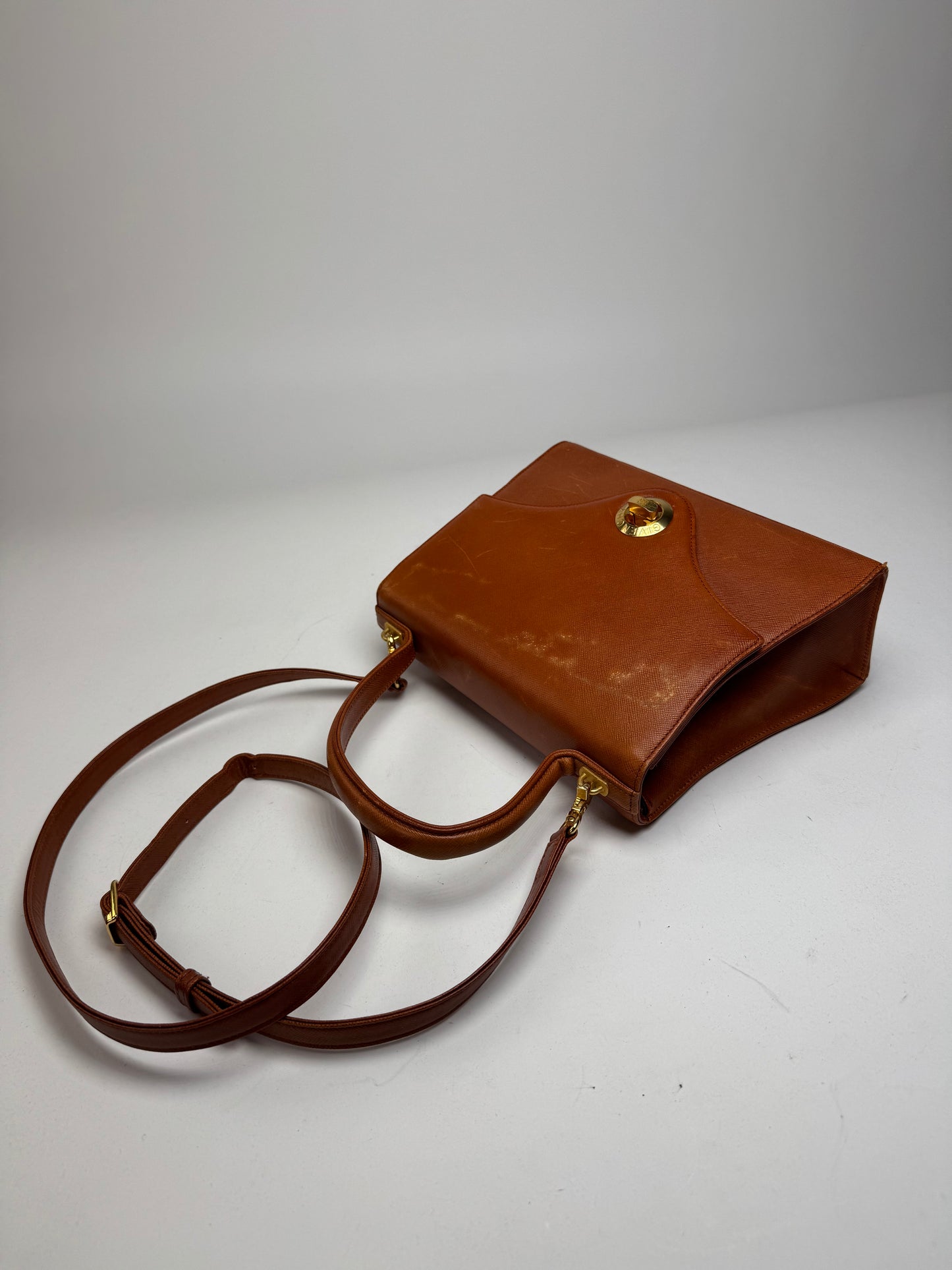 Vintage Givenchy 2Way Leather Handbag Orange Brown