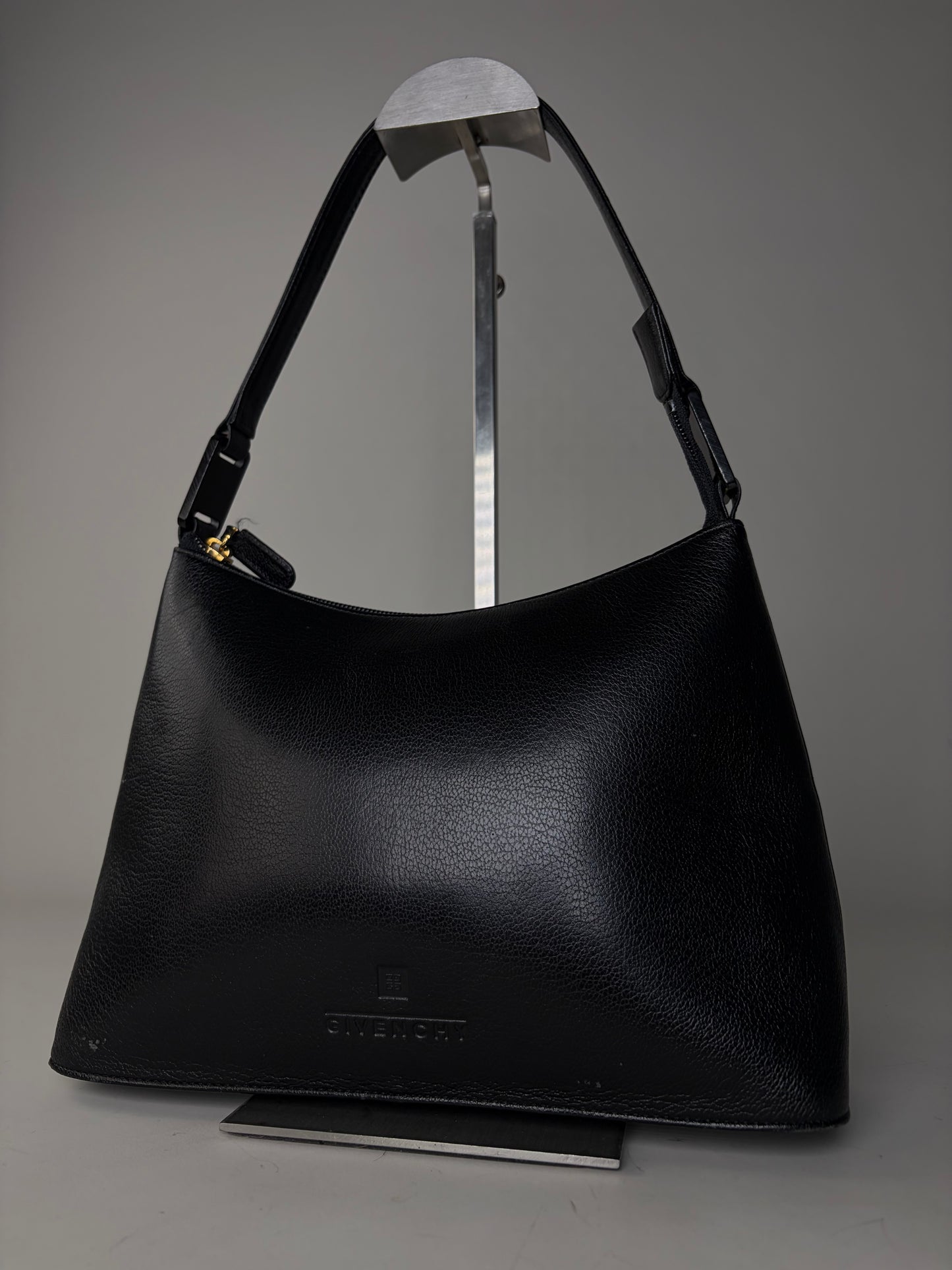 Vintage Givenchy Leather Shoulder Bag Black Gold