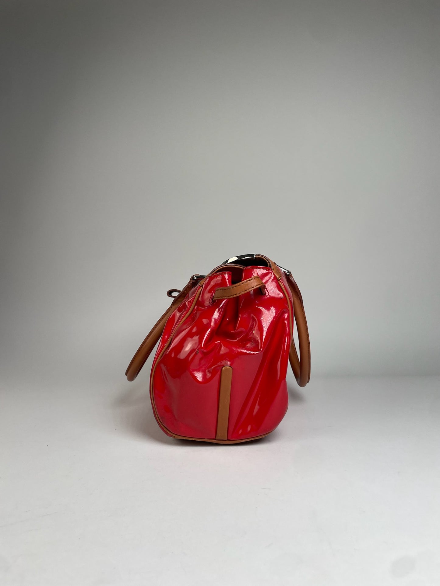 Vintage Celine Paris Patent Leather / Leather Handbag Red Brown