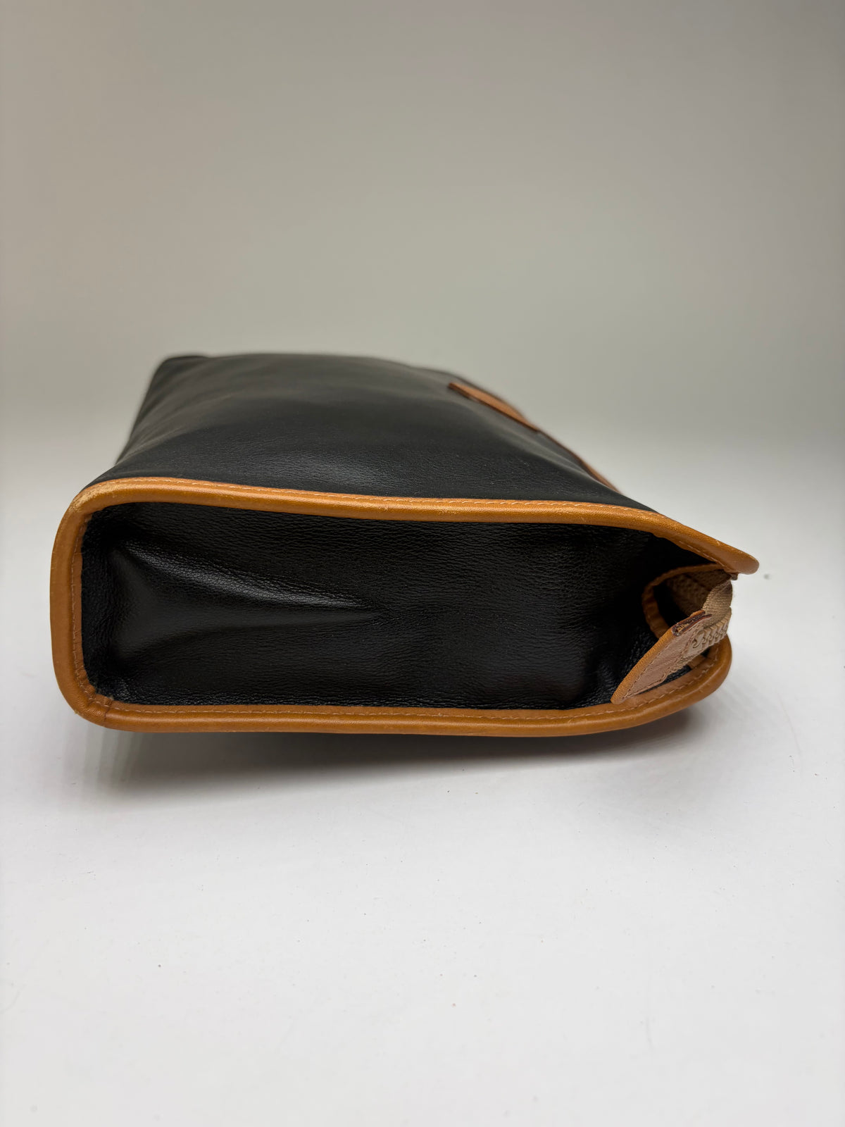 Vintage Celine Leather Clutch Wallet c. Late 1980s Black Tan