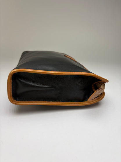 Vintage Celine Leather Clutch Wallet c. Late 1980s Black Tan