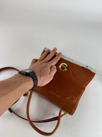 Vintage Givenchy 2Way Leather Handbag Orange Brown