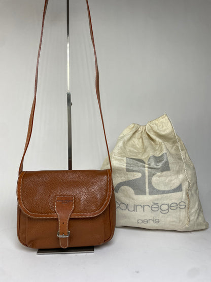 Vintage Courrèges Textured Leather Flap Crossbody Bag Late 1970s Brown