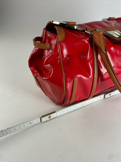 Vintage Celine Paris Patent Leather / Leather Handbag Red Brown