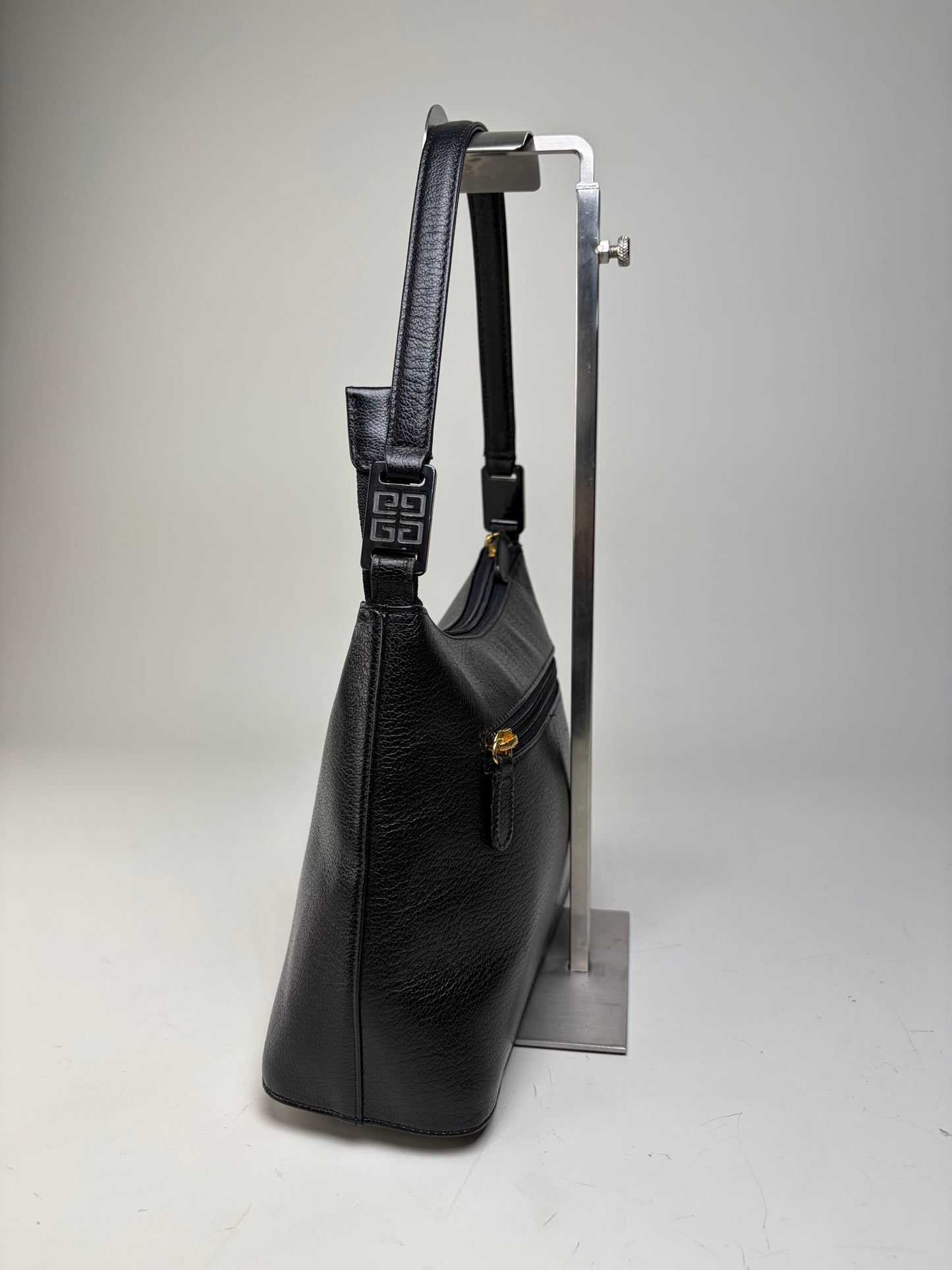 Vintage Givenchy Leather Shoulder Bag Black Gold