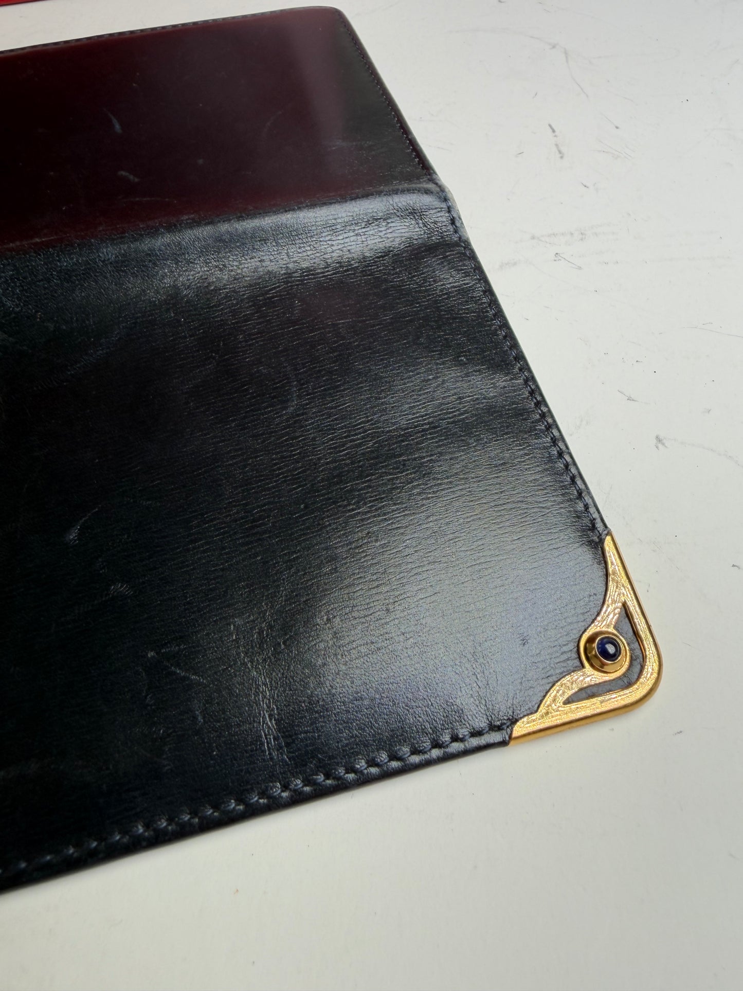 Vintage Cartier Smooth Leather Bifold Wallet Black Gold