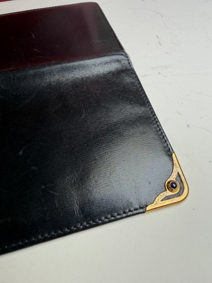 Vintage Cartier Smooth Leather Bifold Wallet Black Gold