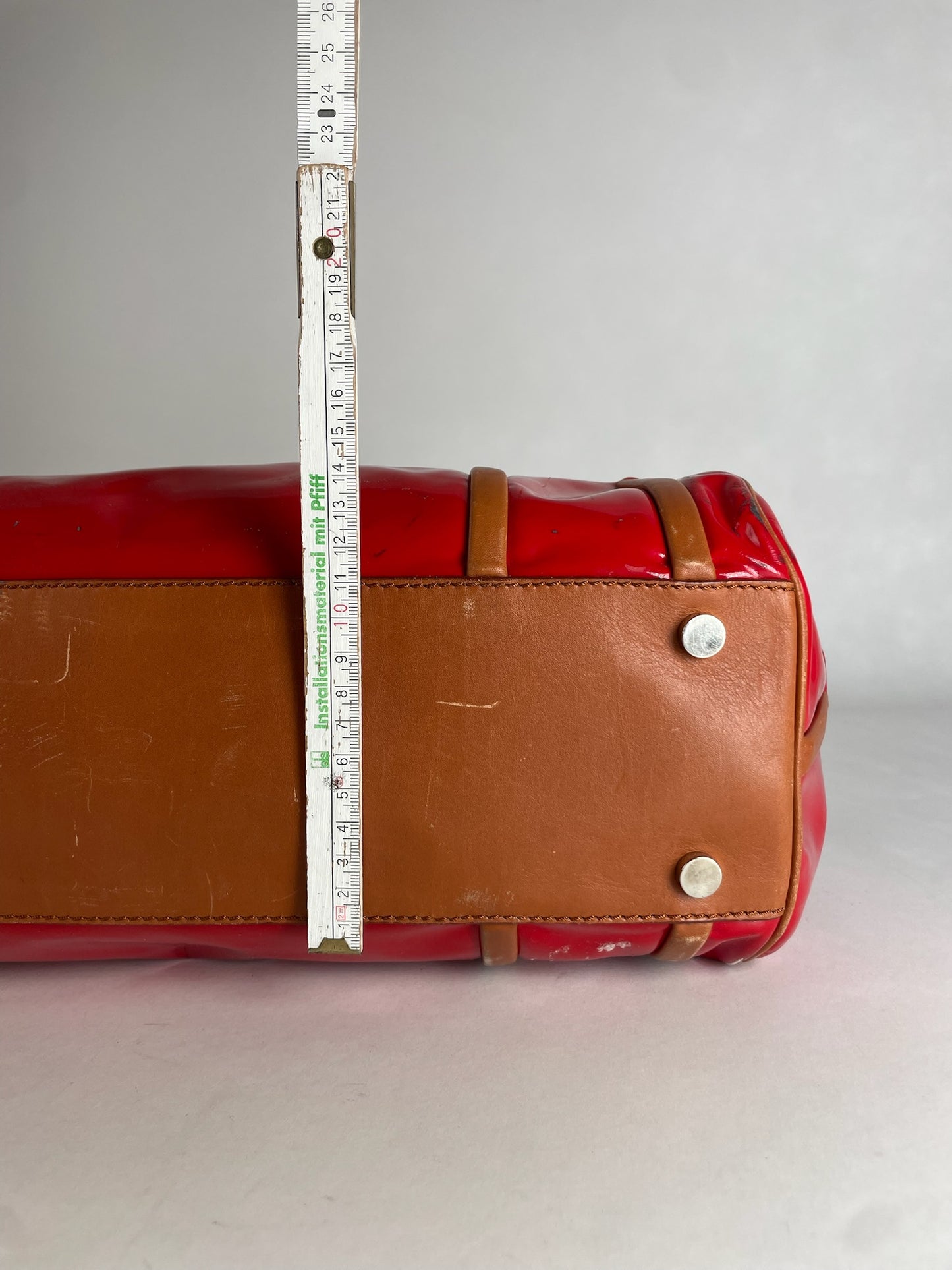 Vintage Celine Paris Patent Leather / Leather Handbag Red Brown