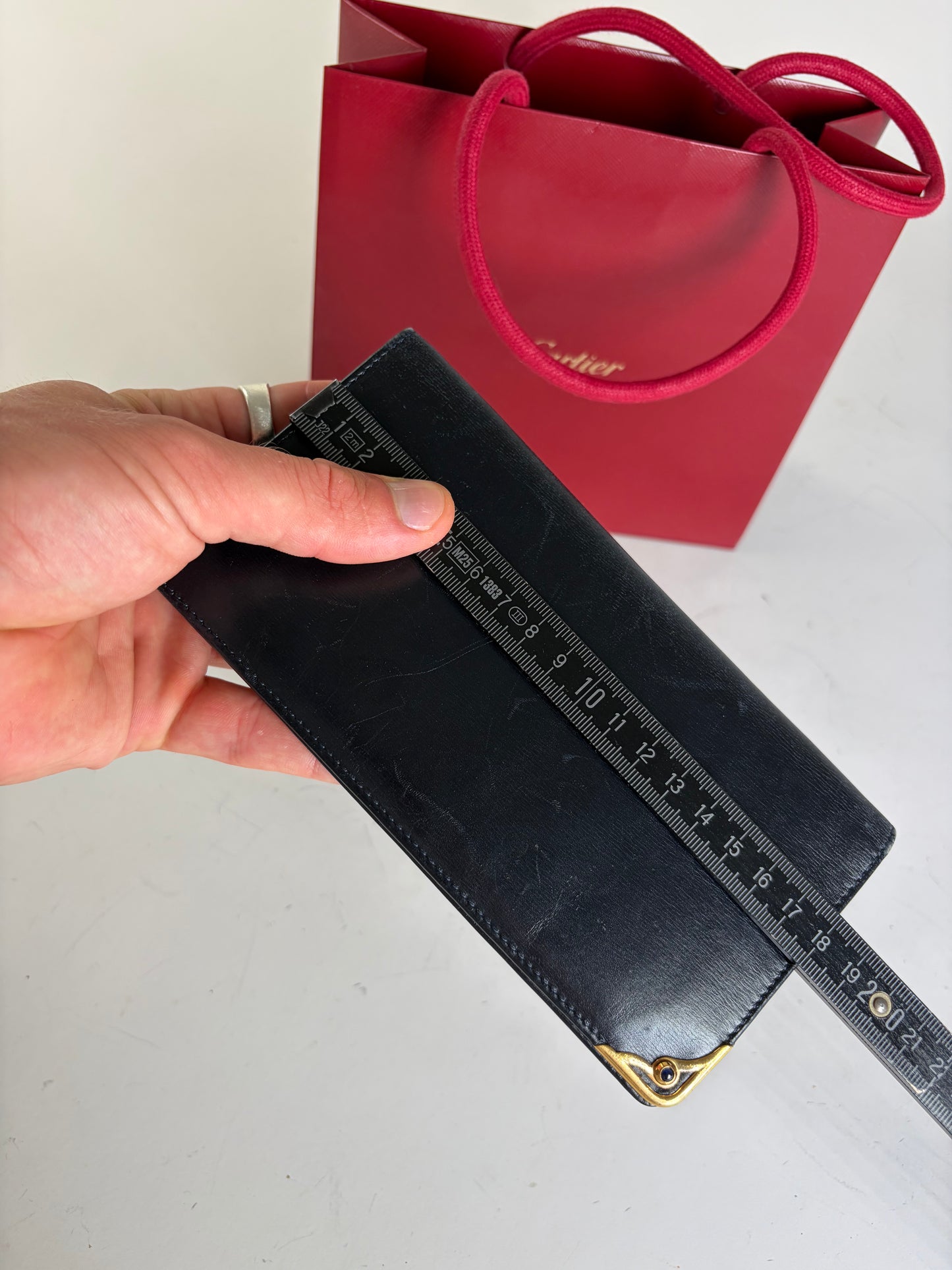 Vintage Cartier Smooth Leather Bifold Wallet Black Gold